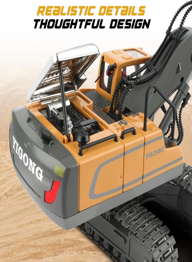 RABJET Remote Control Excavator Toy 11 Channel RC Excavator Truck Toys 1/20 Scale 2.4Ghz Construction Vehicles with Metal Shovel 680° Rotation Lights and Sounds for Kids - Multicolor - Image 3